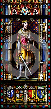 Crusader King Baldwin III of Jerusalem - Stained Glass in Bruges photo