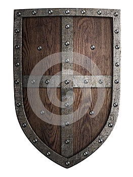 Crusader medieval wooden shield isolated photo