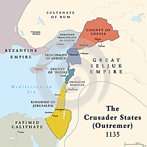 Crusader states, map of Outremer at 1135, created after the First Crusade