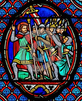 Crusaders - Stained Glass in Cathedral of Tours, France photo