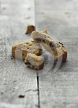 Crushed bisquits on a wood background