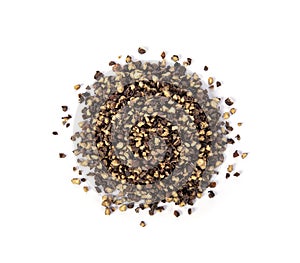 Crushed black pepper on whited background. Top view