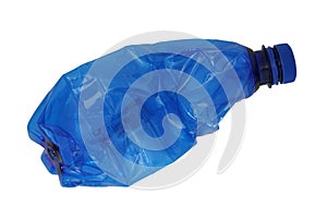 Crushed blue plastic bottle