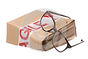 Crushed Box with Fragile Tape and Glasses