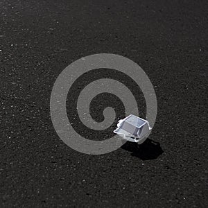 Littered close view of trashed Styrofoam take out container