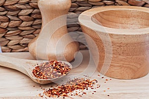 Crushed Chillies in rustic kitchen scene