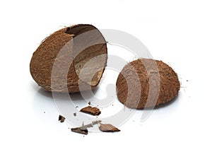 Crushed coconut shell and smithers isolated on white