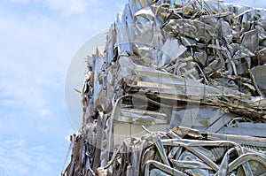 Crushed compacted metal at recycling center