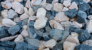 Crushed decorative garden pebbles with the mix of blue and gray