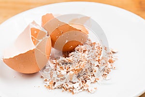 Crushed egg shell on plate