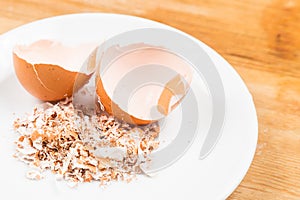 Crushed egg shell on plate