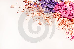 Crushed eyeshadow Cosmetic Powder . Various set isolated on white background