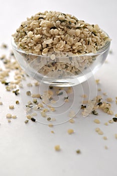Crushed Hemp hearts or seeds - natural and nutritious dietary supplement suitable for vegans