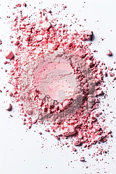 Crushed Pink Blush Makeup Powder Scatter on a White Background