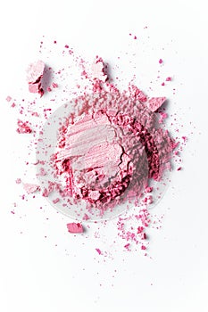 Crushed Pink Blush Makeup Powder Scatter on a White Background