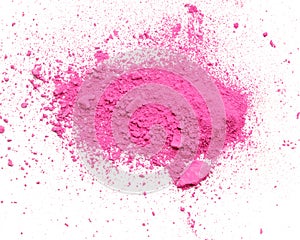 Crushed pink eyeshadow isolated on white background.