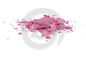 Crushed pink rouge eyeshadow cosmetic product isolated on the white background