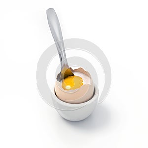 Crushed soft-boiled egg witch spoon inside