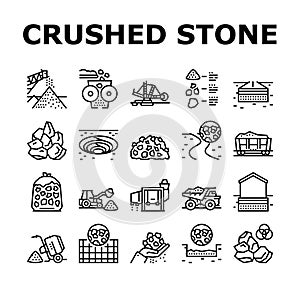 Crushed Stone Mining Collection Icons Set Vector