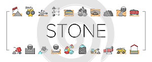 Crushed Stone Mining Collection Icons Set Vector .