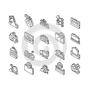 Crushed Stone Mining Collection isometric icons set vector