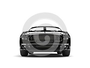 Crushing black modern sports muscle car - front view