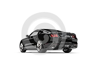 Crushing black modern sports muscle car - tail view