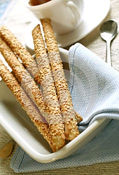 Crust sticks with sesame on plate