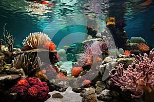 crustaceans exploring colorful coral in tidal pool