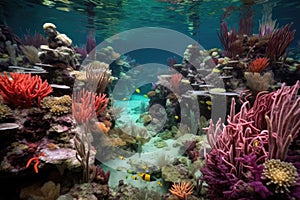 crustaceans exploring colorful coral in tidal pool