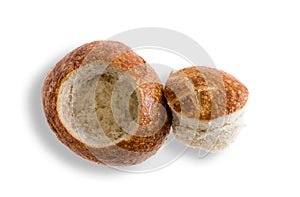 Crusty fresh roll prepared as a bread bowl