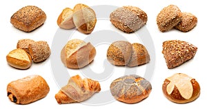 Crusty rolls - various sorts isolated