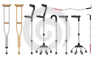Crutches icon set, realistic style