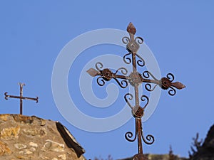 Cross with floral motifs in aren de huesca, aragon, spain, europe photo