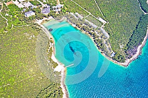 Crvena Luka turquoise beach and archipelago of Adriatic sea aerial view photo