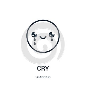 cry icon vector from classics collection. Thin line cry outline icon vector illustration. Linear symbol