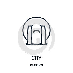 cry icon vector from classics collection. Thin line cry outline icon vector illustration. Linear symbol