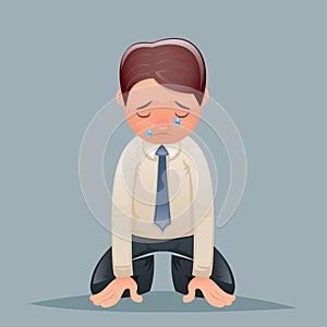Cry Tears Vintage Businessman Despair Suffer Grief Character Icon Retro Cartoon Design Vector Illustration photo