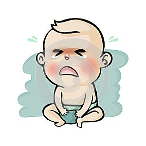 Crying baby boy cute cartoon, Vector