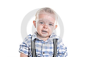 Crying baby boy isolated on white