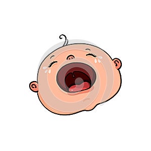 Crying baby face isolated cartoon on white background