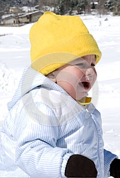 Crying baby on the snow