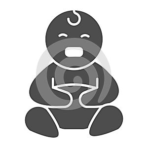 Crying baby solid icon, children emotions concept, crying infant boy vector sign on white background, Sad kid icon in