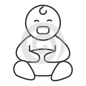 Crying baby thin line icon, children emotions concept, crying infant boy vector sign on white background, Sad kid icon