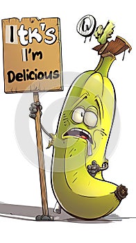 Crying banana illustration showing It's ok I'm delicious sign