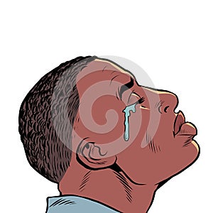 a crying black african american man, Sad mood, sadness. human emotions