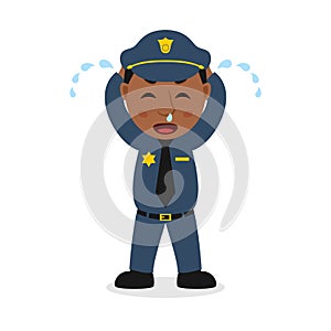 Crying Black Policeman Cartoon Character