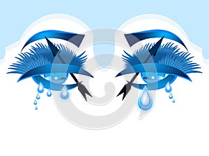 Crying blue eyes in pain illustration digital art abstract backgroun art wallpaper design