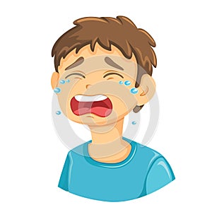Crying Boy Vector Illustration Close Up