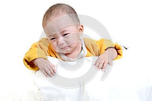 Crying boy, on white background